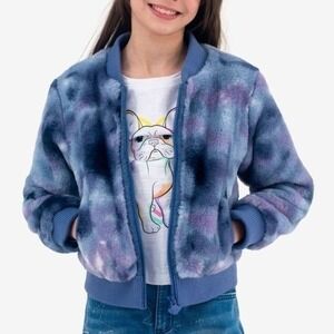 Appaman Girl's Blue‎ Depths Nikki Bomber Jacket Sz 10 Full Zip Soft Fuzzy